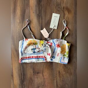 Joie Linen Floral Bandeau Top Size 6 Smocked Tie Straps Boho Resort